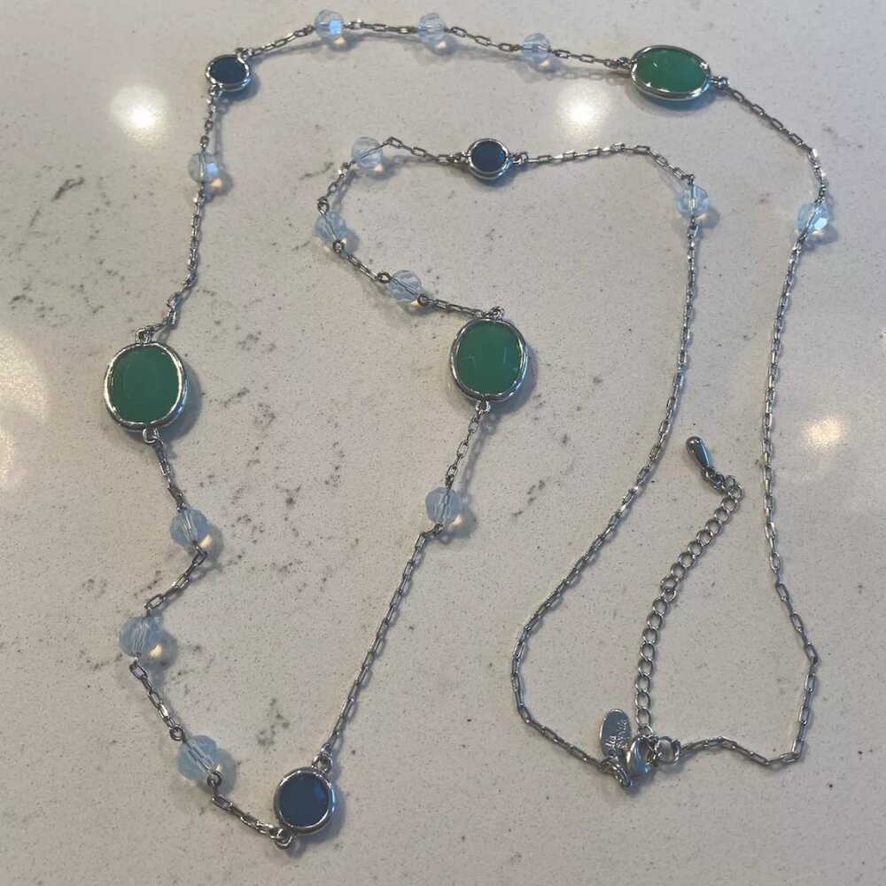 Lia Sophia Blue Gemstone Necklace on Silver-tone Chain